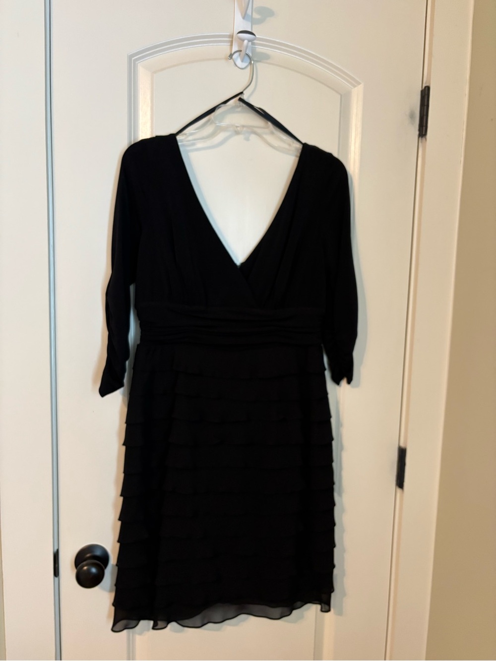 S.L. Fashions Black V-Neck Tiered Ruffle Dress